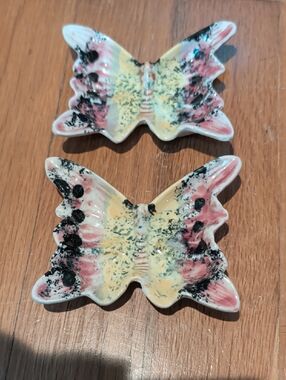 Vintage Butterfly Trinket Ring Display Dishes - Pink, Yellow & Black